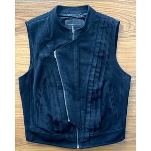 BCBG Maxazria Zippered Faux Suede Vest w/Pockets, Black, Size S